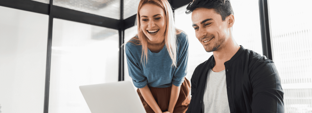 young couple choosing a nanny in an office