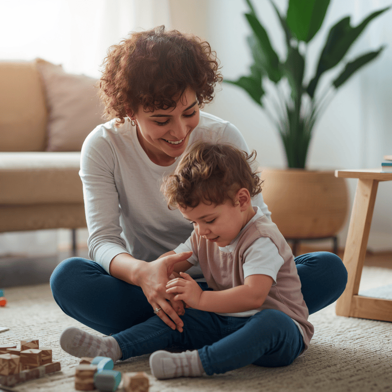 Nanny and child playing on the floor