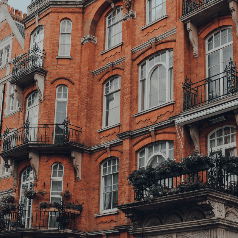 Red Brick Apartment Block in Mayfair, London, UK.