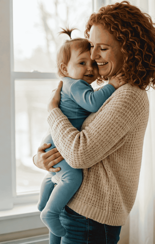 Nanny holding child smiling