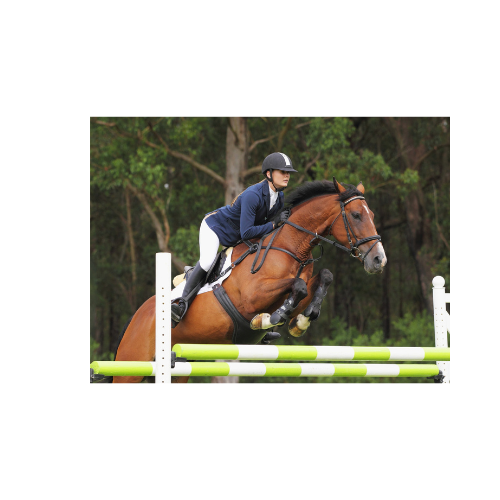 Teenarge daughter show jumping with horse